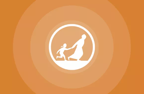 An icon of a woman child fleeing
