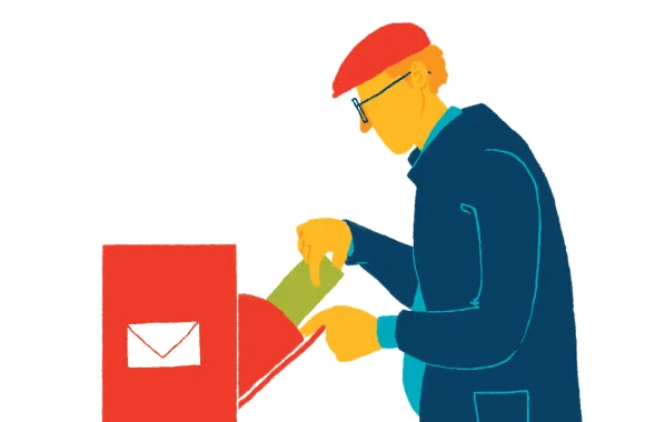 Illustration showing an individual putting a letter in a mailbox
