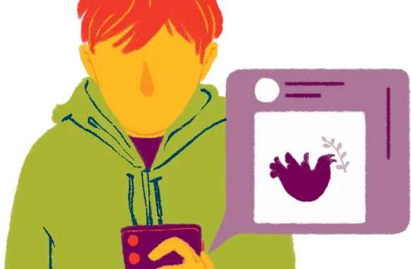 Illustration showing an individual holding a phone