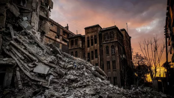 A collapsed building in Syria