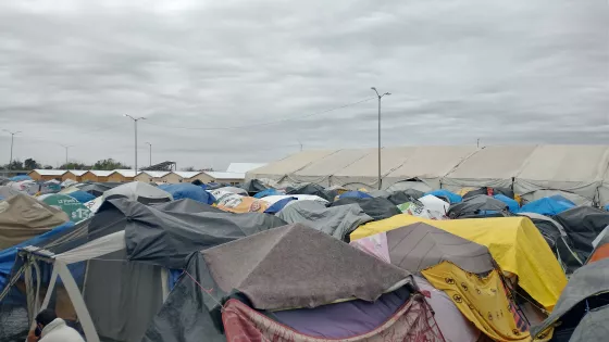 A large group of makeshift tents and shelters