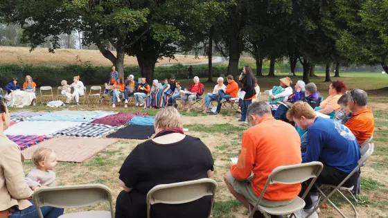 Group of people participating in the Kairos Blanket Exercise.