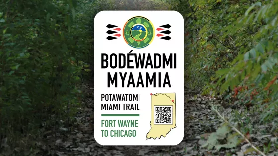 signage for the Potawatomi-Miami Trail marker at AMBS in Elkhart, Indiana, that will be unveiled on Sept. 29.