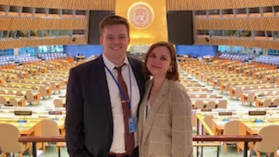 JPI reps Seth Malone and Sarah Funkhouser in the UN General Assembly Hall