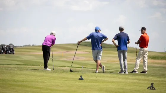 Four golfers on the golf green
