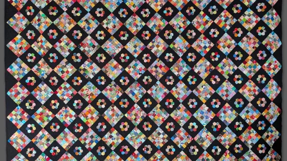 A postage-stamp quilt of many colours